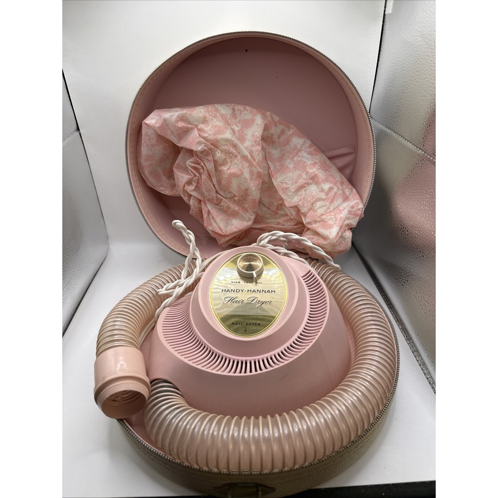 VTG 1960's GE PINK Portable Hair Dryer; Lovely Taupe/Cream Hardcase;Works! EUC!
